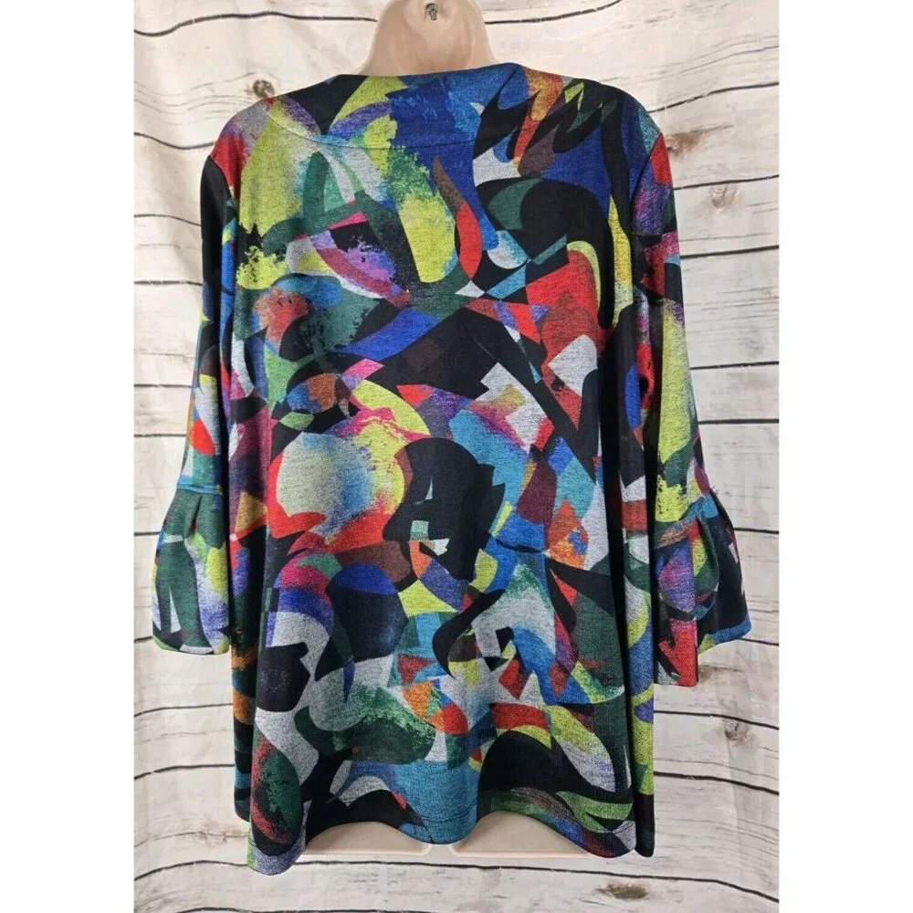 Ali Miles Colorful Jacket Cardigan PXL Artsy Bell Sleeve Swing Womens Abstract - Picture 6 of 8